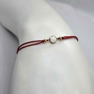 925 Sterling Silver White Round Charm Bracelet with Red Adjustable String